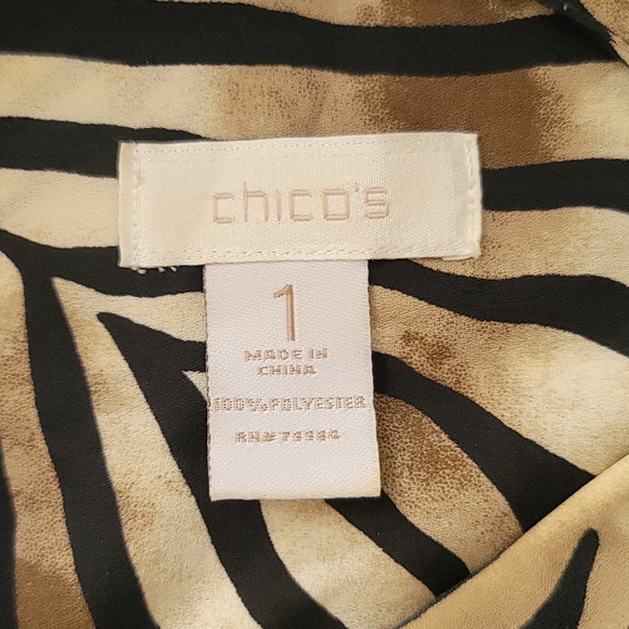 Chico's Womens White Brown Black Tiger Button Down Shirt Top Blouse Size 1 - Picture 7 of 10